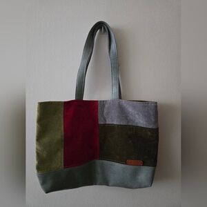 Handmade Corduroy And Pebbled Pleather Patchwork Tote Bag - Multicolor